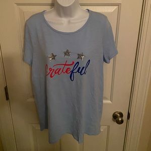 Kim Rogers Baby Blue Short Sleeve Crew Neck T-Shirt American 4th July Grateful M